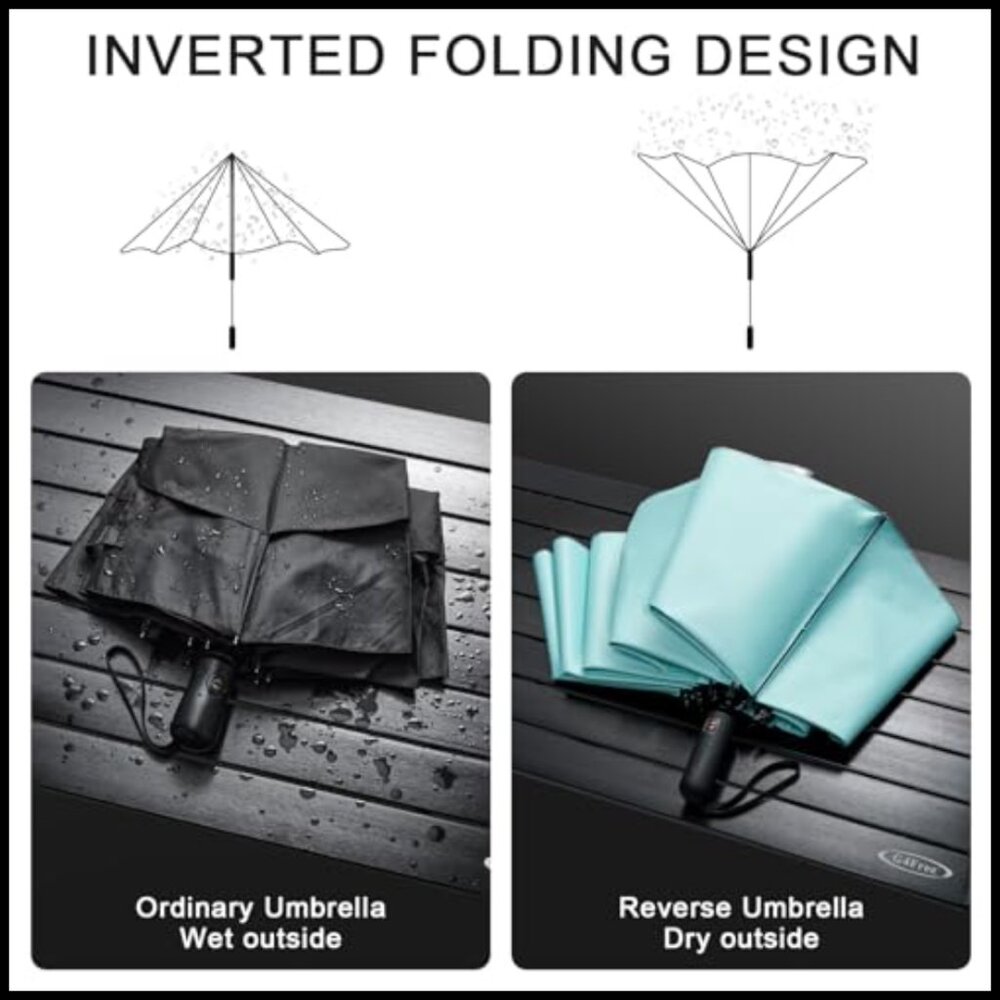 Compact Reverse Travel Umbrella Windproof Uv Prot… - image 5